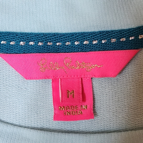 Lilly Pulitzer Aldean Sweatshirt Bubbly Block Letters Aqua Blue Sz Medium - Picture 5 of 14